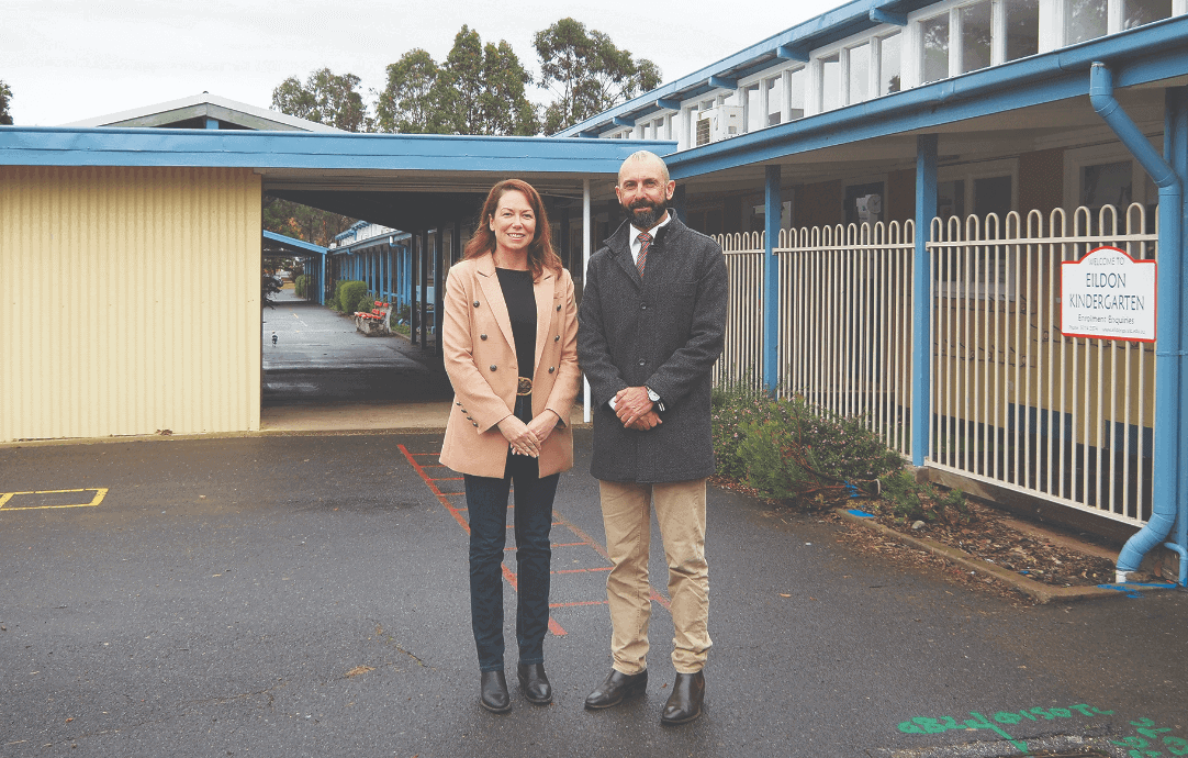 Member for Northern Victoria Jaclyn Symes and Eildon Primary School Principal Jai Harrington.